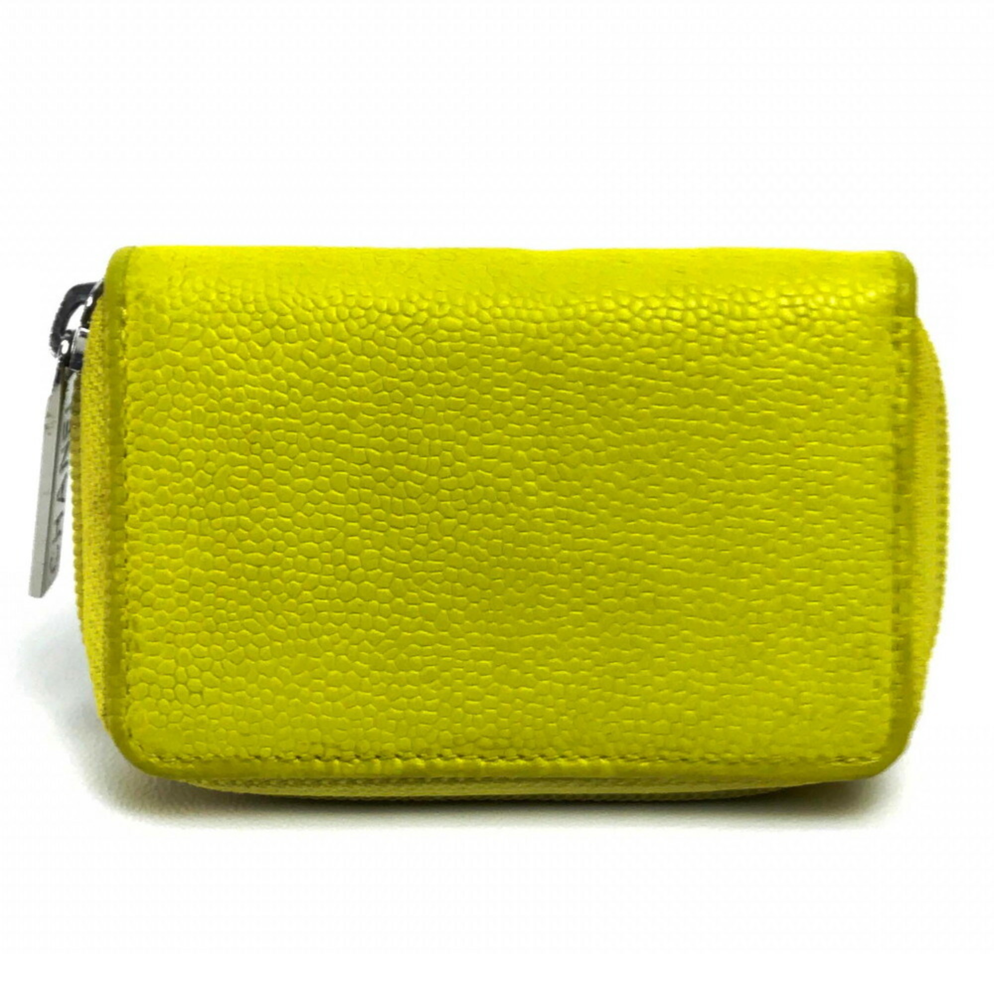 CHANEL A68890 Round Coco Mark CC Neon Color Wallet/Coin Case Caviar Skin Yellow Women's