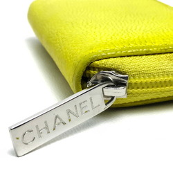 CHANEL A68890 Round Coco Mark CC Neon Color Wallet/Coin Case Caviar Skin Yellow Women's