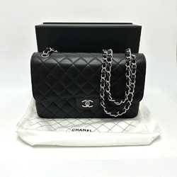 CHANEL A58600 Deca Matelasse 30 Double Flap Chain Shoulder Bag Caviar Skin Women's Black