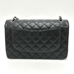 CHANEL A58600 Deca Matelasse 30 Double Flap Chain Shoulder Bag Caviar Skin Women's Black