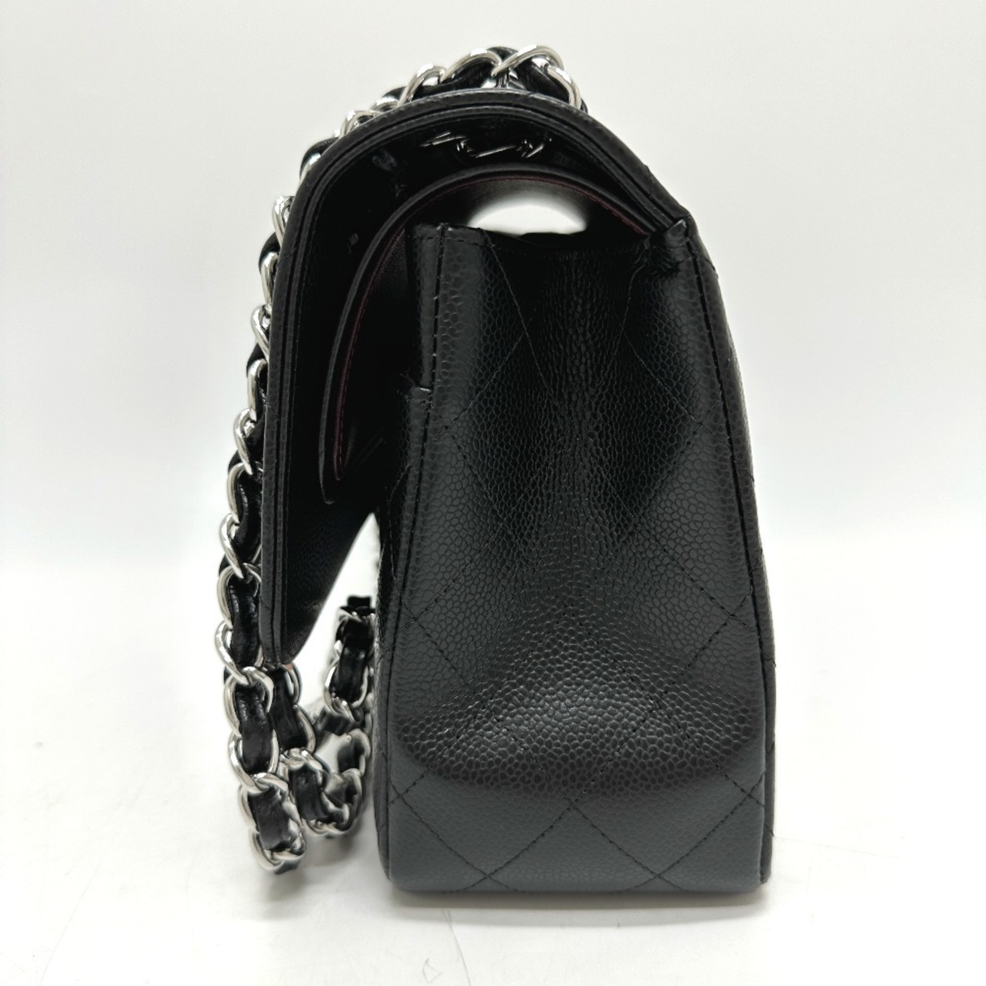 CHANEL A58600 Deca Matelasse 30 Double Flap Chain Shoulder Bag Caviar Skin Women's Black