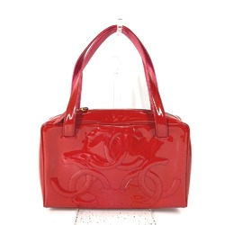 CHANEL Triple Coco Mark Shoulder Bag Boston Tote Enamel Women's Red