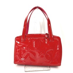 CHANEL Triple Coco Mark Shoulder Bag Boston Tote Enamel Women's Red