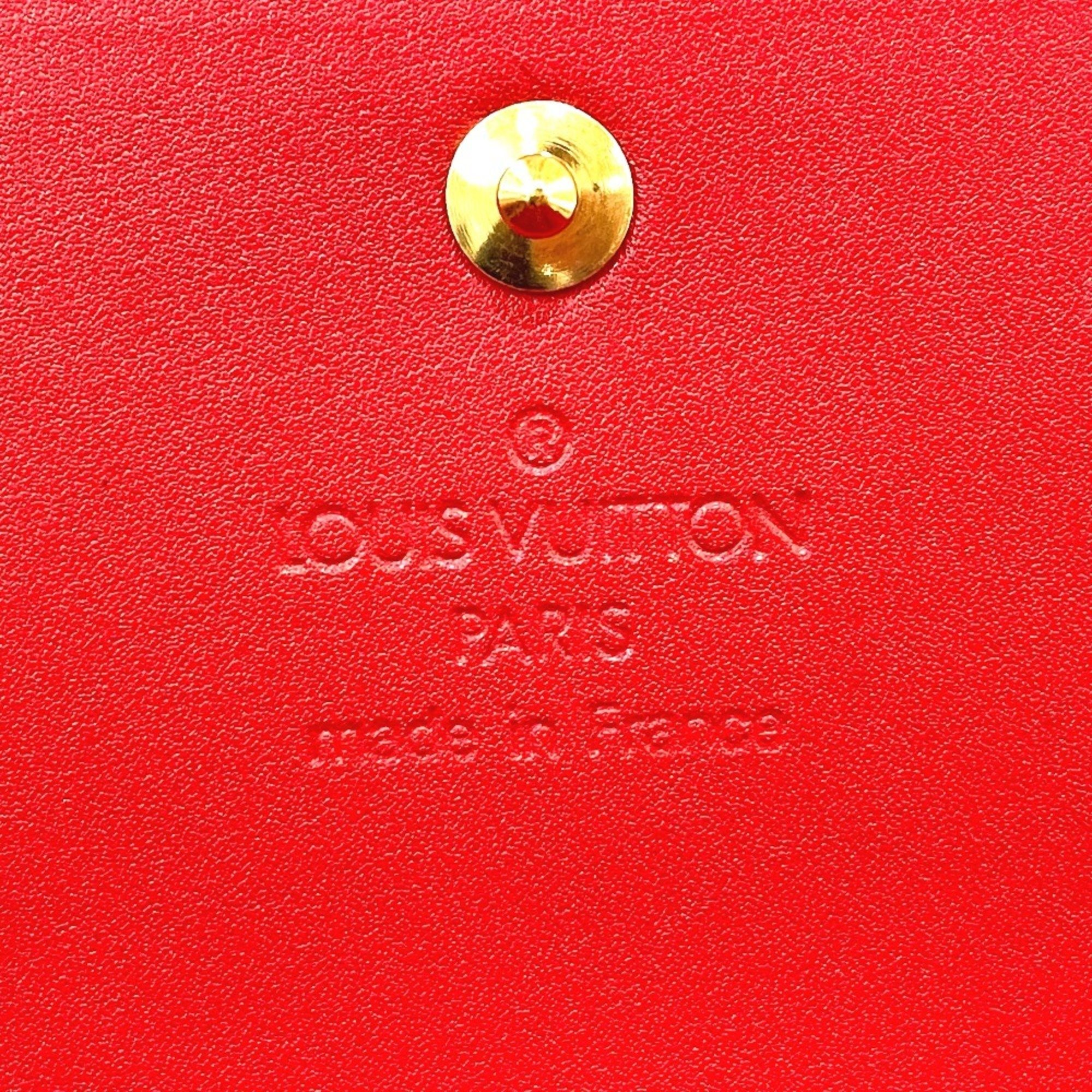 LOUIS VUITTON Louis Vuitton M91173 Monogram Vernis Pochette Porte Mone Credit Bifold Long Wallet Women's Rouge