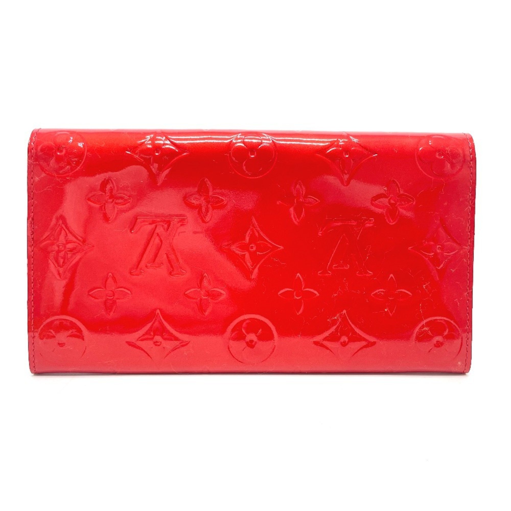 LOUIS VUITTON Louis Vuitton M91173 Monogram Vernis Pochette Porte Mone Credit Bifold Long Wallet Women's Rouge