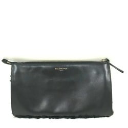 BALENCIAGA 347238 Clutch Bag Fur Leather Women's Black