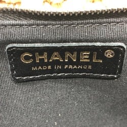 CHANEL Coco Mark Flap Double Chain Shoulder Bag Linen Women's Beige x Black