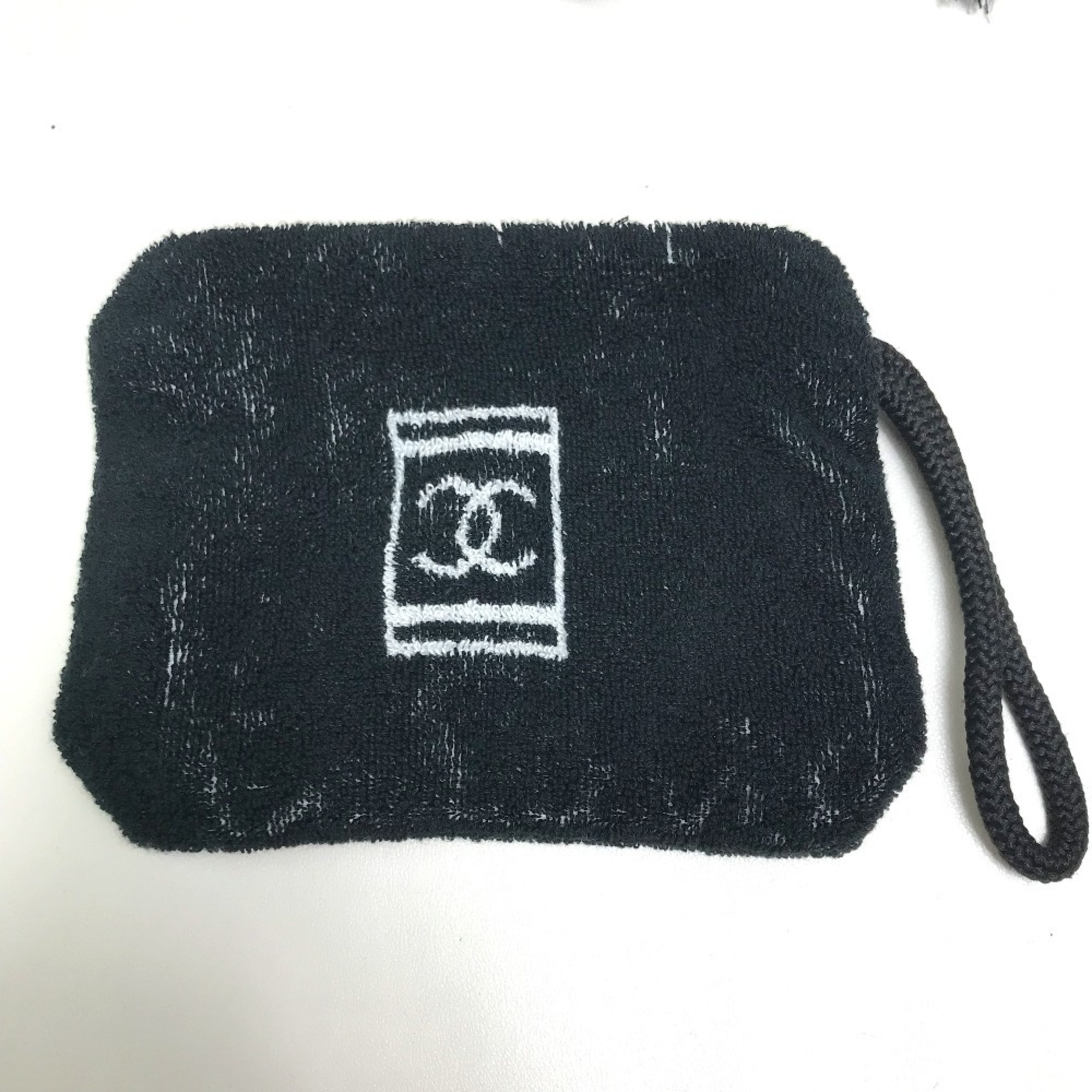 CHANEL Coco Mark Bath Towel Pouch Knapsack 3-Piece Set Bag Pile Women's Black