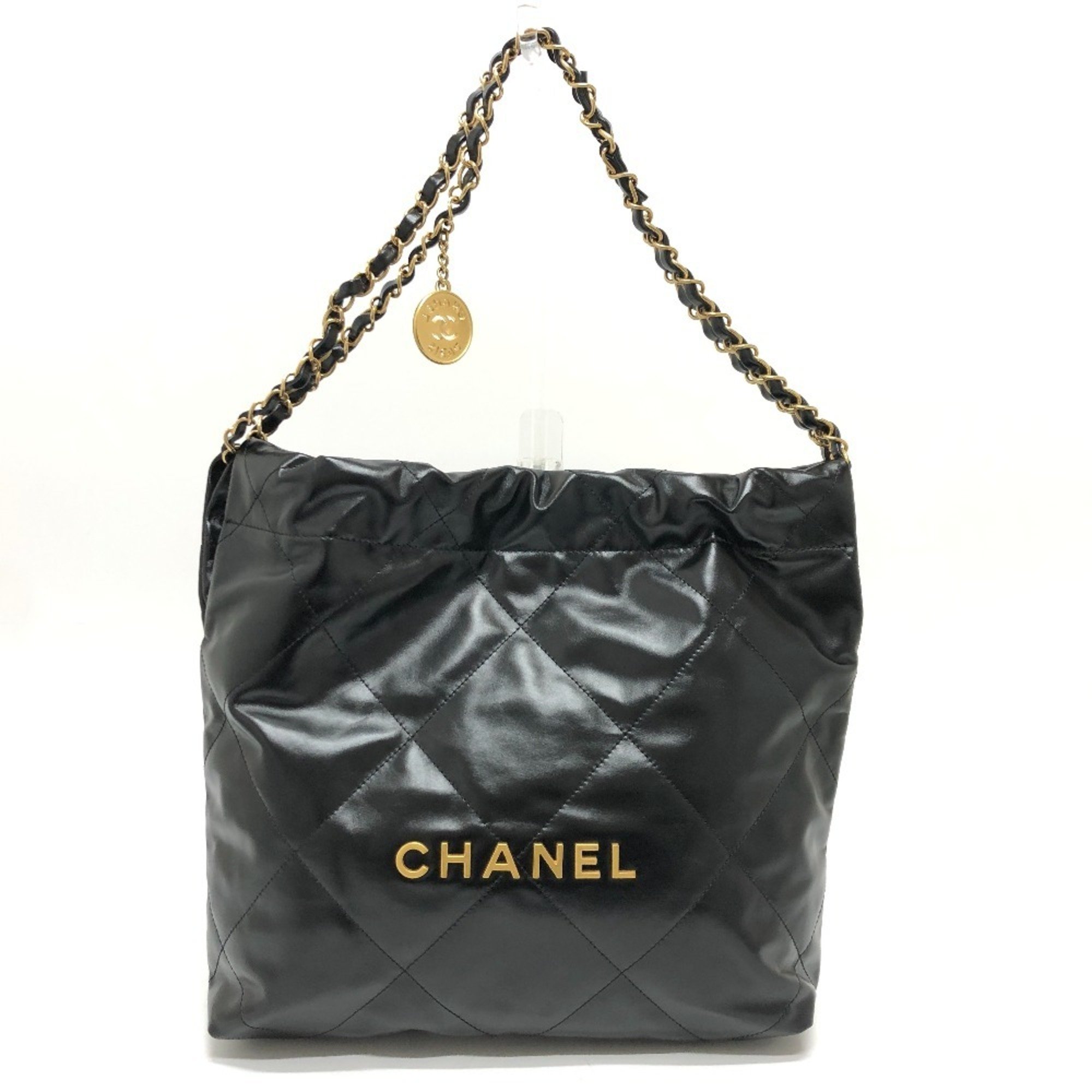 CHANEL AS3260 22 Small Chain Shoulder Bag Leather Women's Black