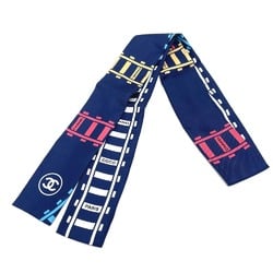 CHANEL CC Coco Mark Railroad Motif Bandeau Twilly Bag Scarf Silk Women's Blue