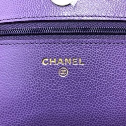 CHANEL A33814 CC Coco Mark Matelasse Chain Wallet Shoulder Bag Caviar Skin Women's Purple