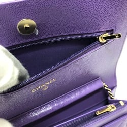 CHANEL A33814 CC Coco Mark Matelasse Chain Wallet Shoulder Bag Caviar Skin Women's Purple