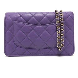 CHANEL A33814 CC Coco Mark Matelasse Chain Wallet Shoulder Bag Caviar Skin Women's Purple