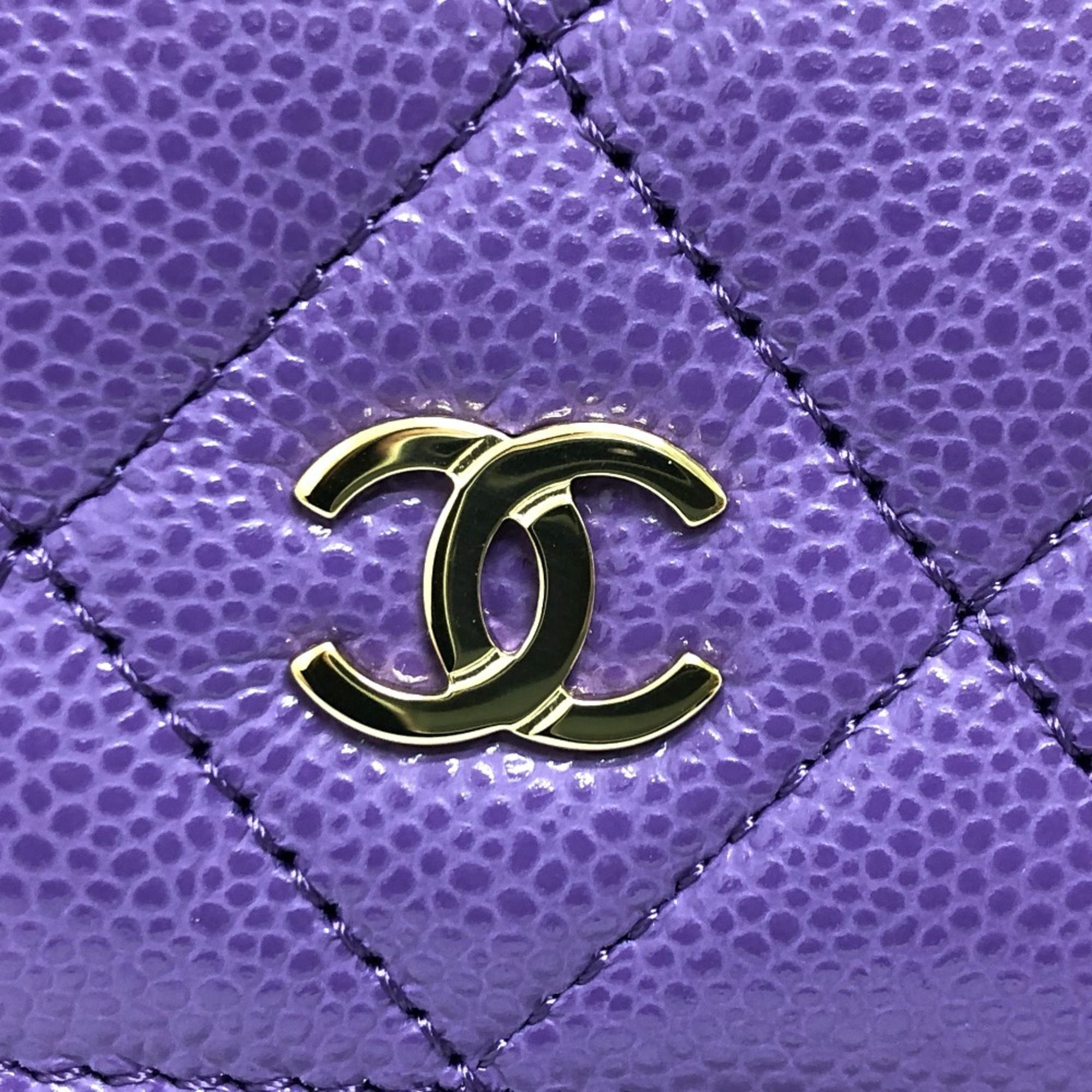 CHANEL A33814 CC Coco Mark Matelasse Chain Wallet Shoulder Bag Caviar Skin Women's Purple