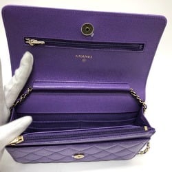 CHANEL A33814 CC Coco Mark Matelasse Chain Wallet Shoulder Bag Caviar Skin Women's Purple