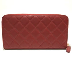 CHANEL A80979 Matelasse Plate Round Long Wallet Lambskin Women's Red