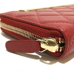 CHANEL A80979 Matelasse Plate Round Long Wallet Lambskin Women's Red