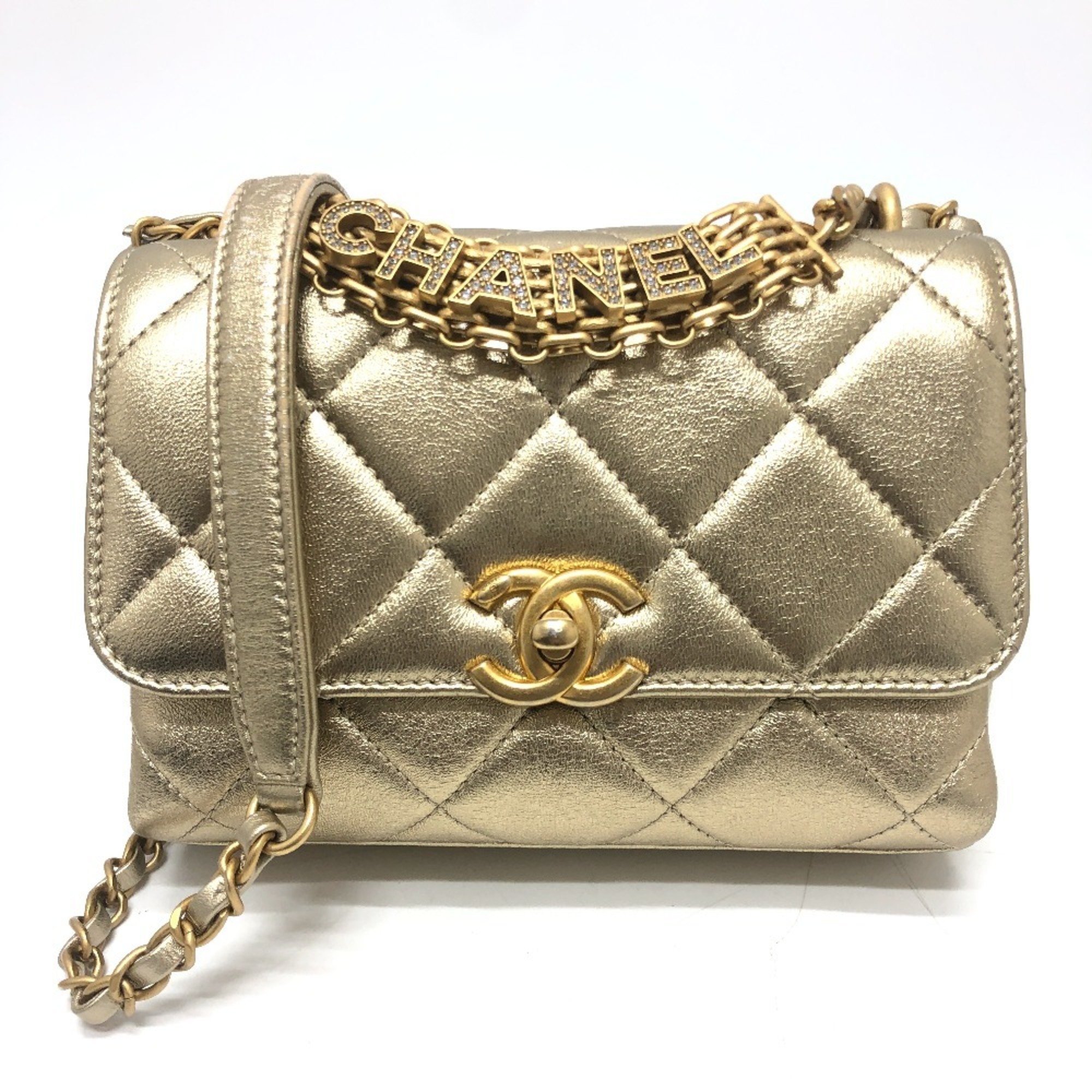 CHANEL AS3240 Matelasse Coco Mark Rhinestone Chain Bag Handbag Shoulder Lambskin Women s Gold eLADY Globazone