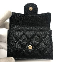 CHANEL A84401 Coco Mark Matelasse Compact Wallet Purse Tri-fold Caviar Skin Women's Black