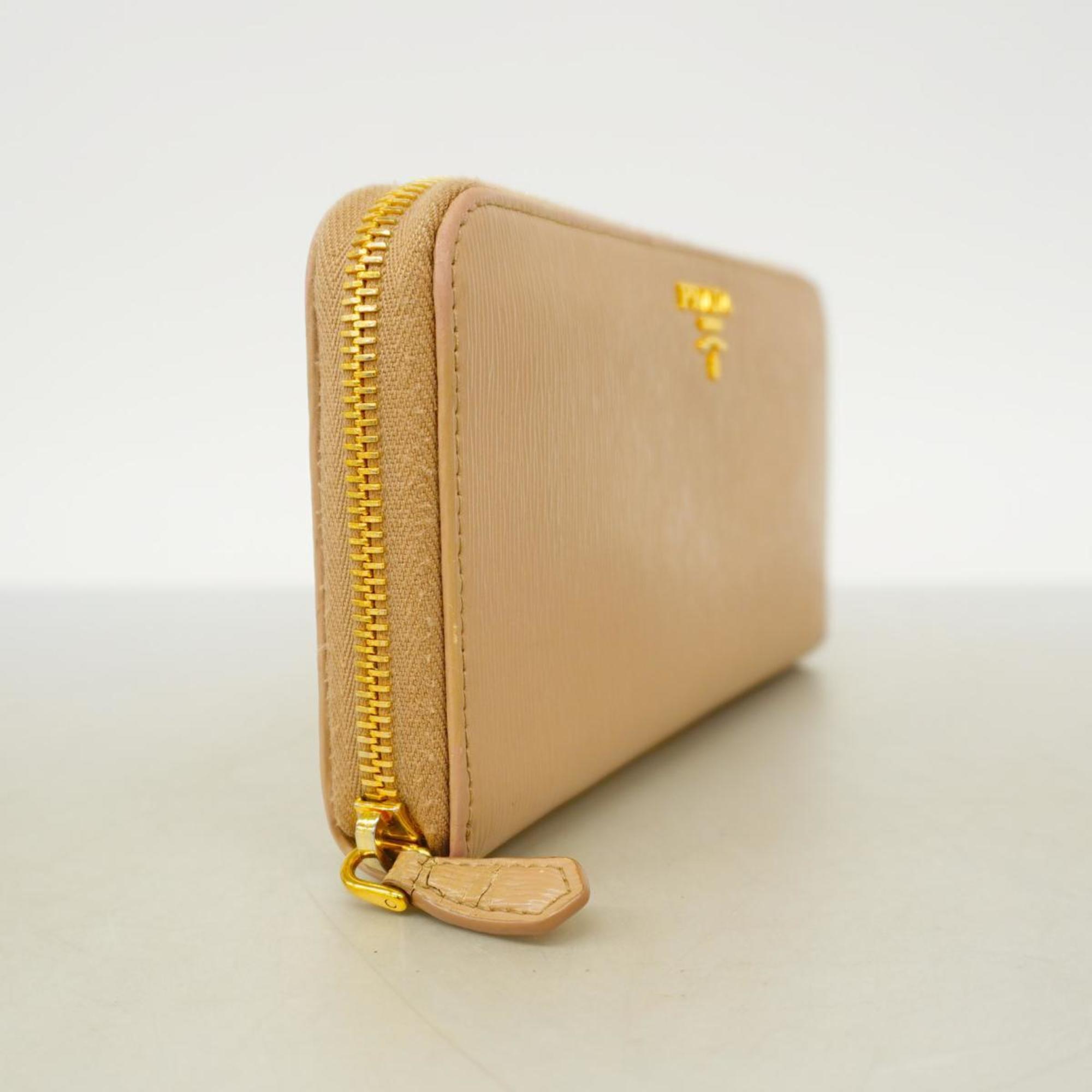 Prada long wallet leather pink beige ladies