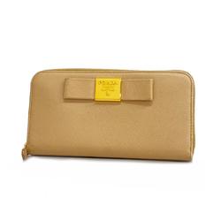 Prada Long Wallet Fiocco Leather Beige Women's