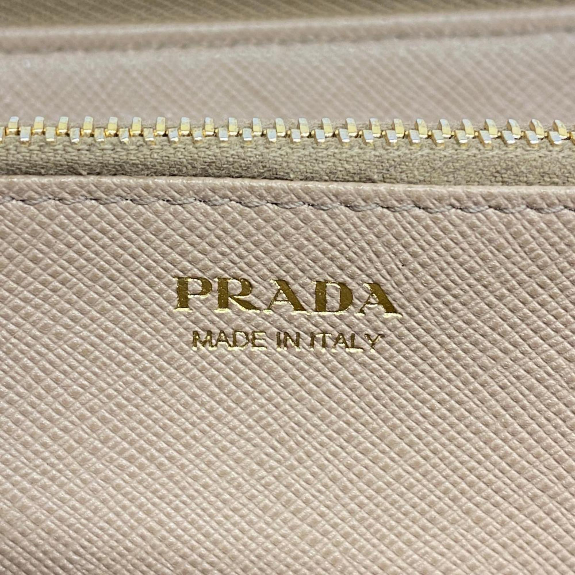 Prada Long Wallet Fiocco Leather Beige Women's