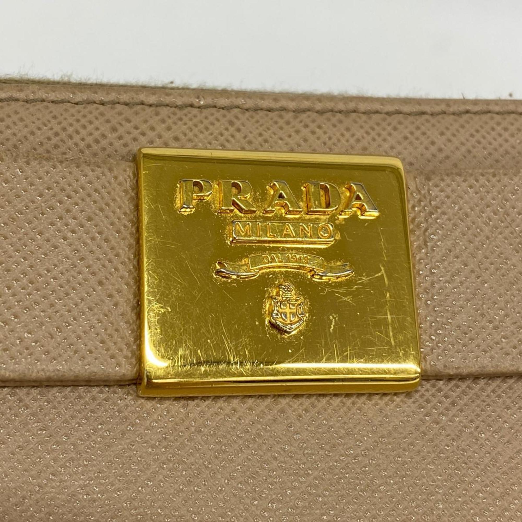 Prada Long Wallet Fiocco Leather Beige Women's