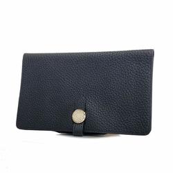 Hermes Long Wallet Dogon MM □D Engraved Negonda Black Men's Women's