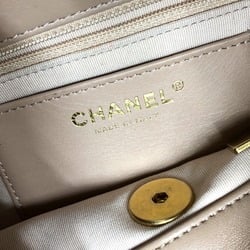 CHANEL AS4468 23K Around Matelasse Hobo Chain Bag Tote Lamb Women's Beige