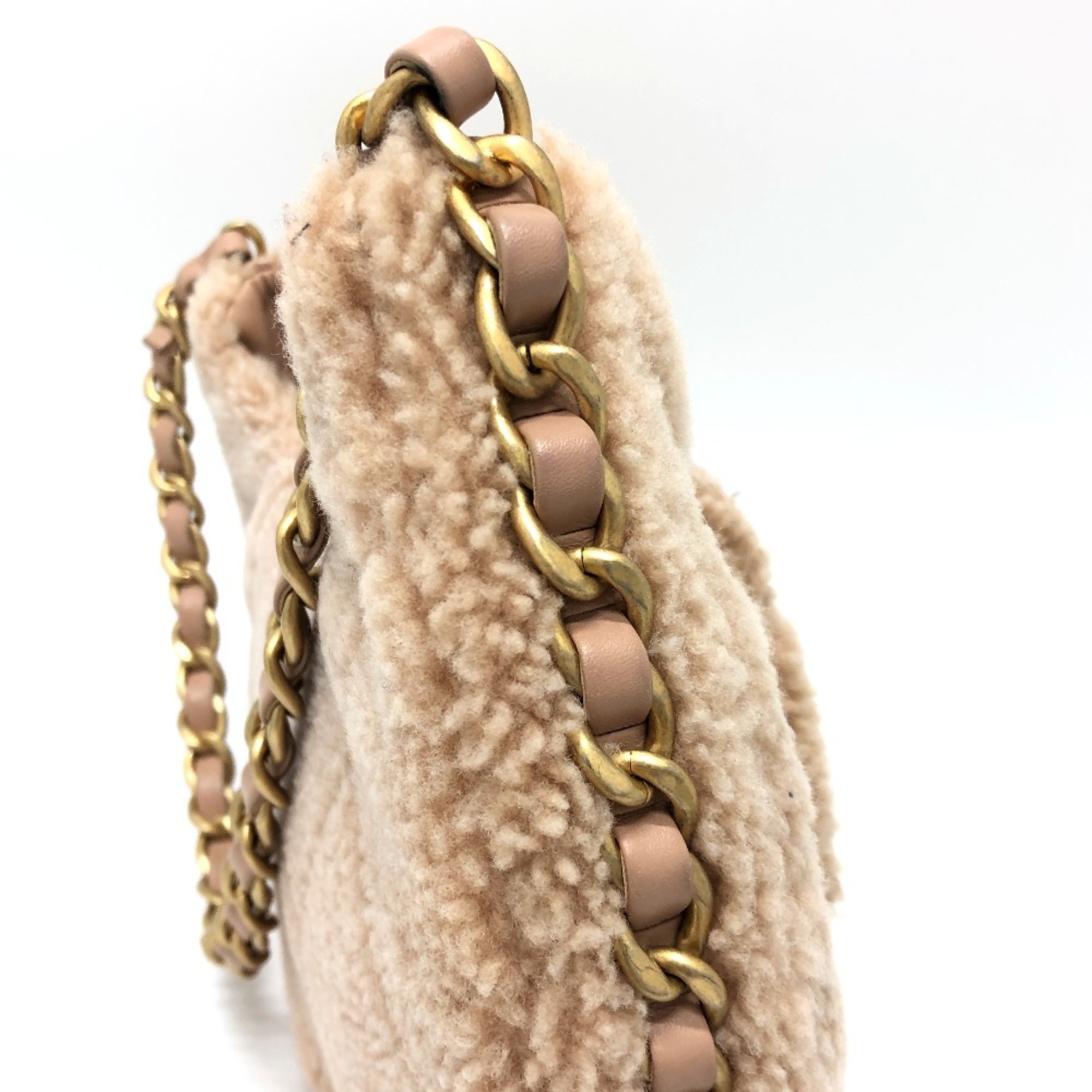 CHANEL AS4468 23K Around Matelasse Hobo Chain Bag Tote Lamb Women's Beige