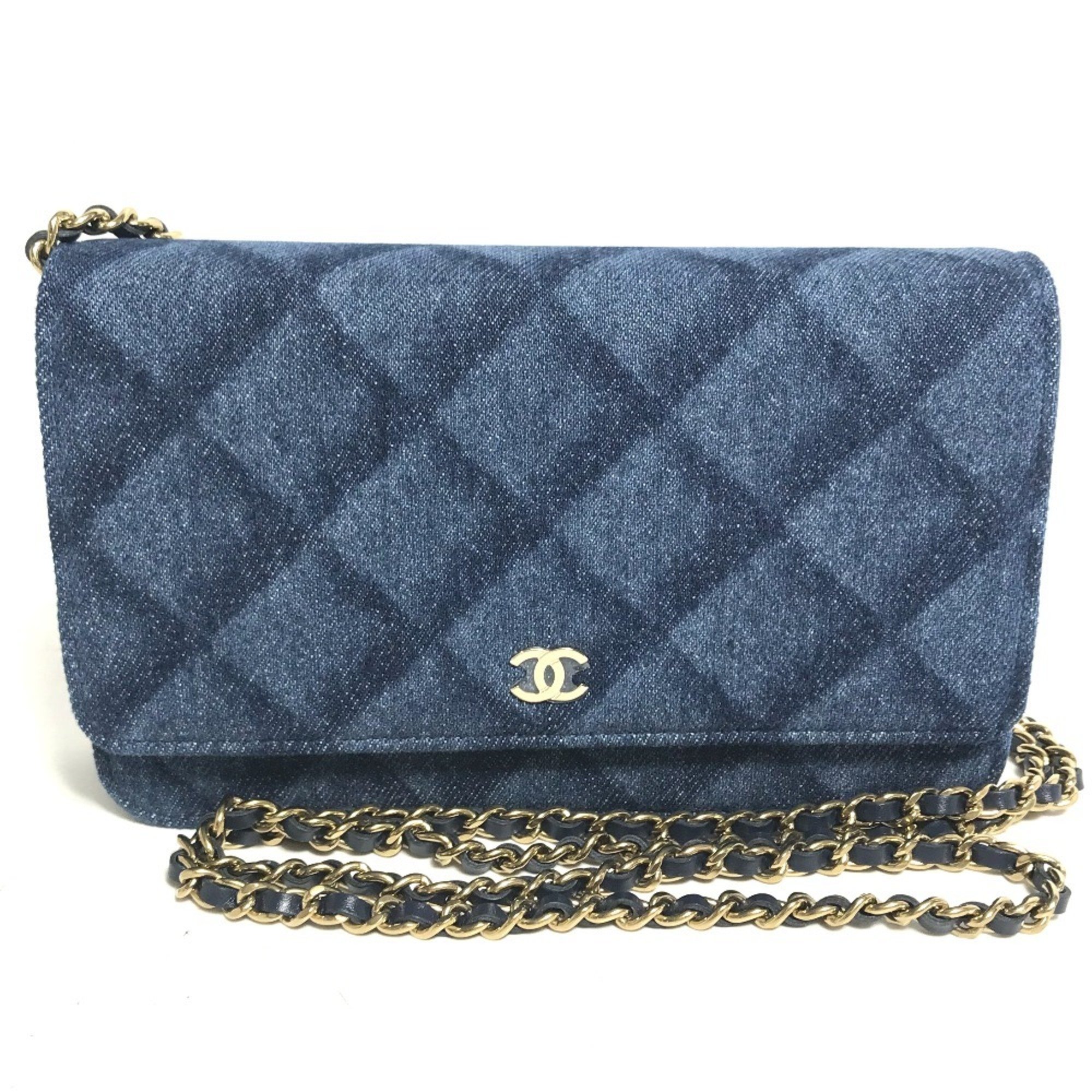 CHANEL AP0250 Long Wallet Chain Bag Matelasse Shoulder Denim Women's Blue