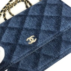 CHANEL AP0250 Long Wallet Chain Bag Matelasse Shoulder Denim Women's Blue