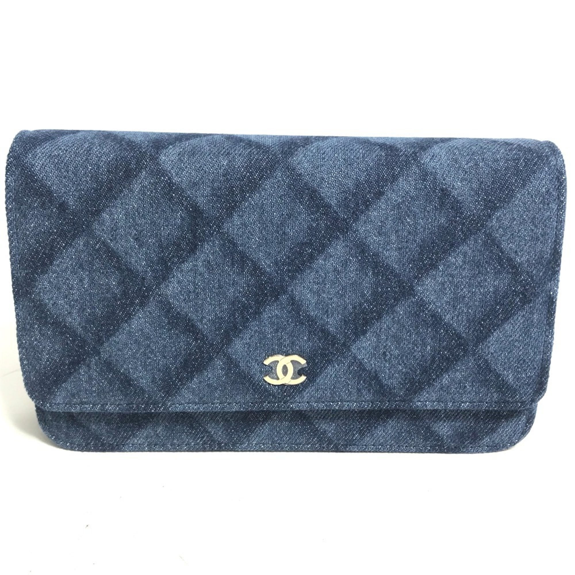 CHANEL AP0250 Long Wallet Chain Bag Matelasse Shoulder Denim Women's Blue