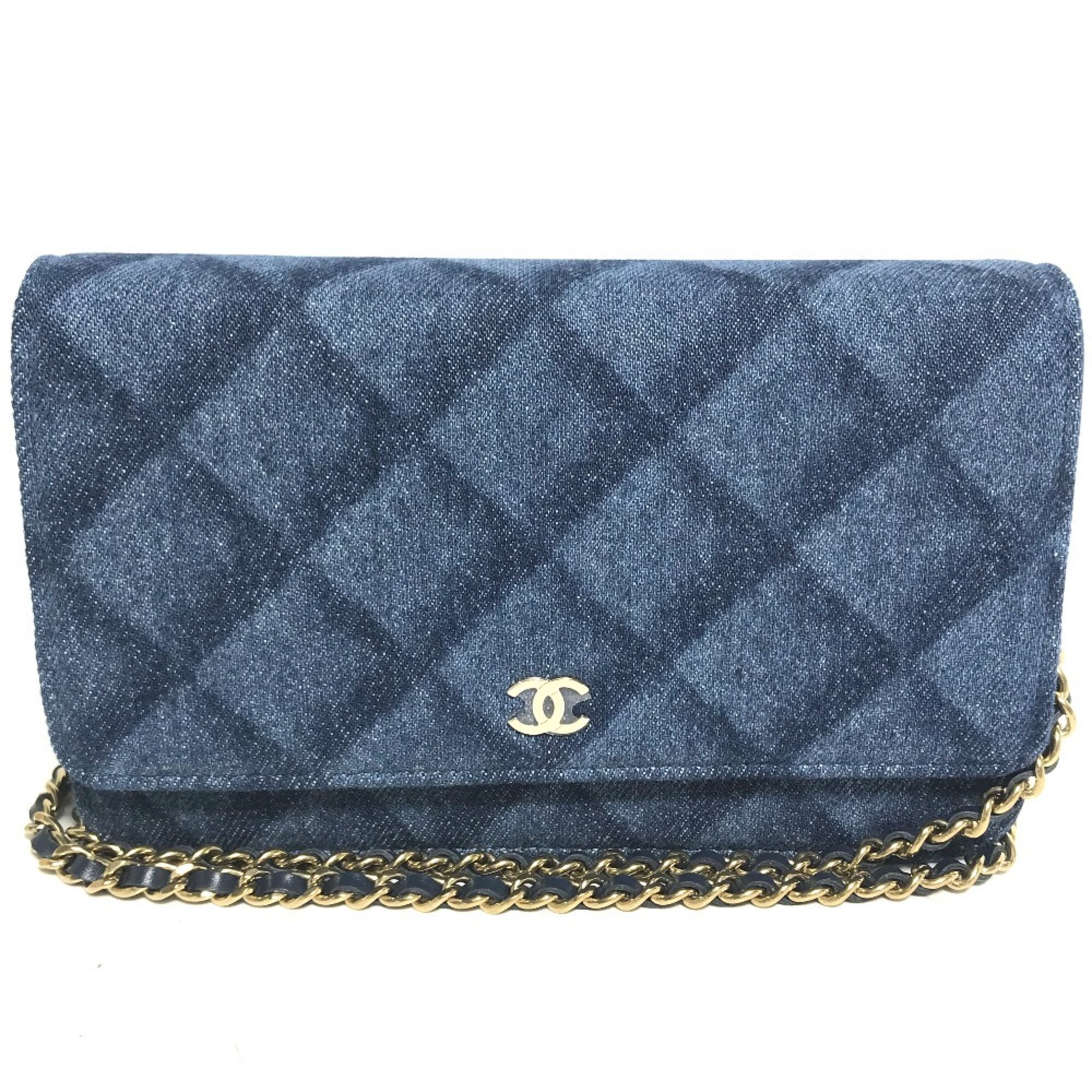 CHANEL AP0250 Long Wallet Chain Bag Matelasse Shoulder Denim Women's Blue