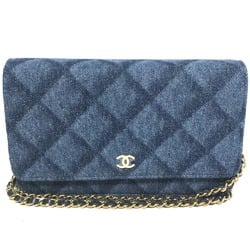 CHANEL AP0250 Long Wallet Chain Bag Matelasse Shoulder Denim Women's Blue