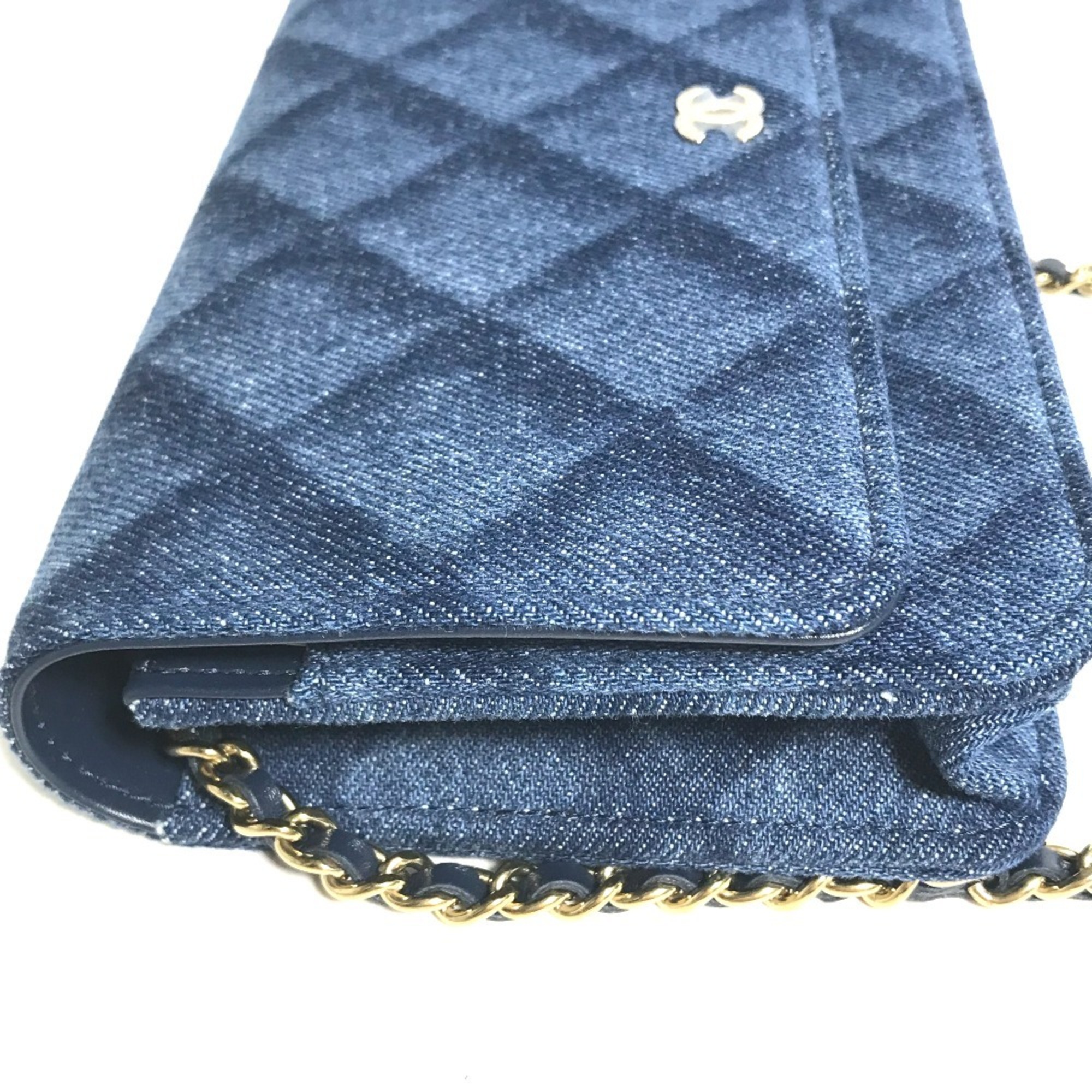 CHANEL AP0250 Long Wallet Chain Bag Matelasse Shoulder Denim Women's Blue