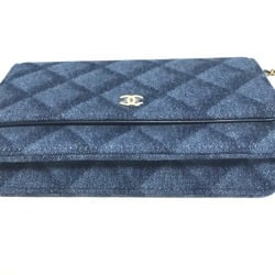 CHANEL AP0250 Long Wallet Chain Bag Matelasse Shoulder Denim Women's Blue