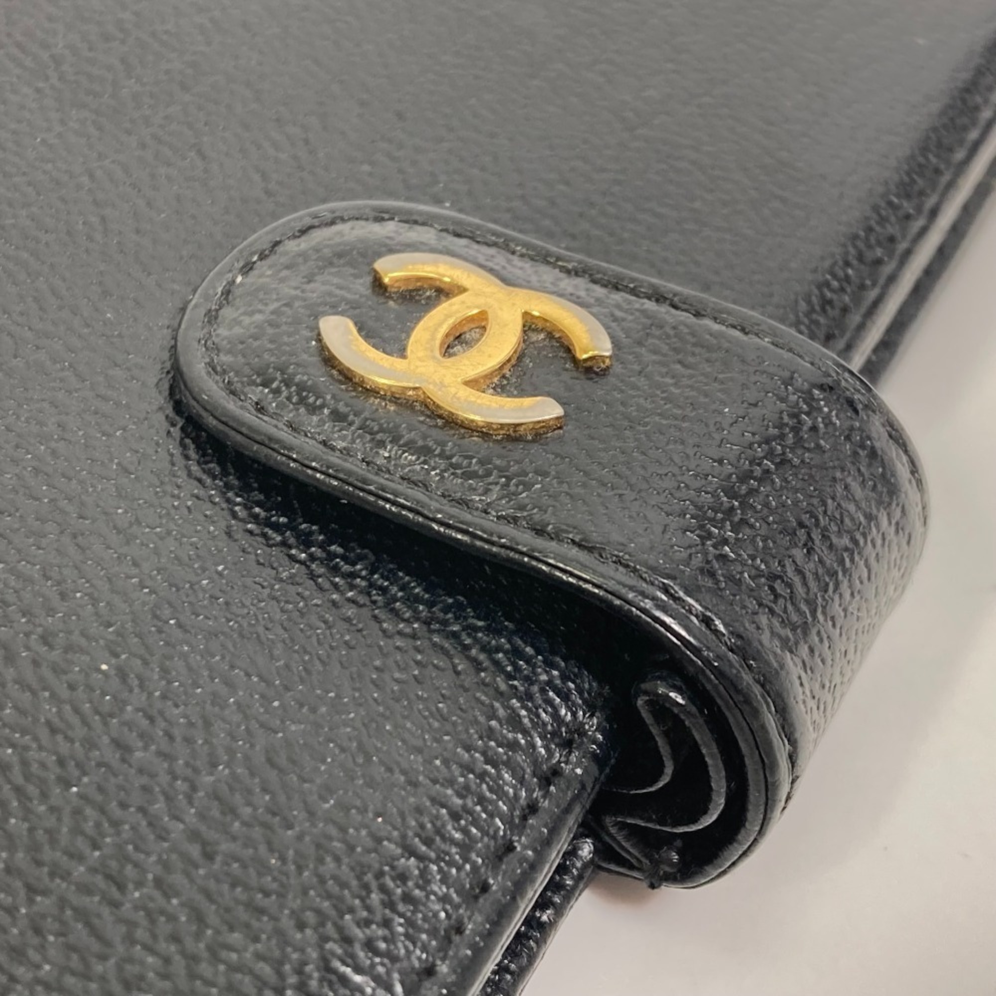 CHANEL Case CC Coco Mark Notebook Cover Leather Women's Black