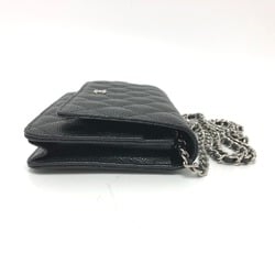 CHANEL AP0250 Matelasse Coco Mark Classic Chain Wallet Shoulder Bag Caviar Skin Women's Silver Hardware Black