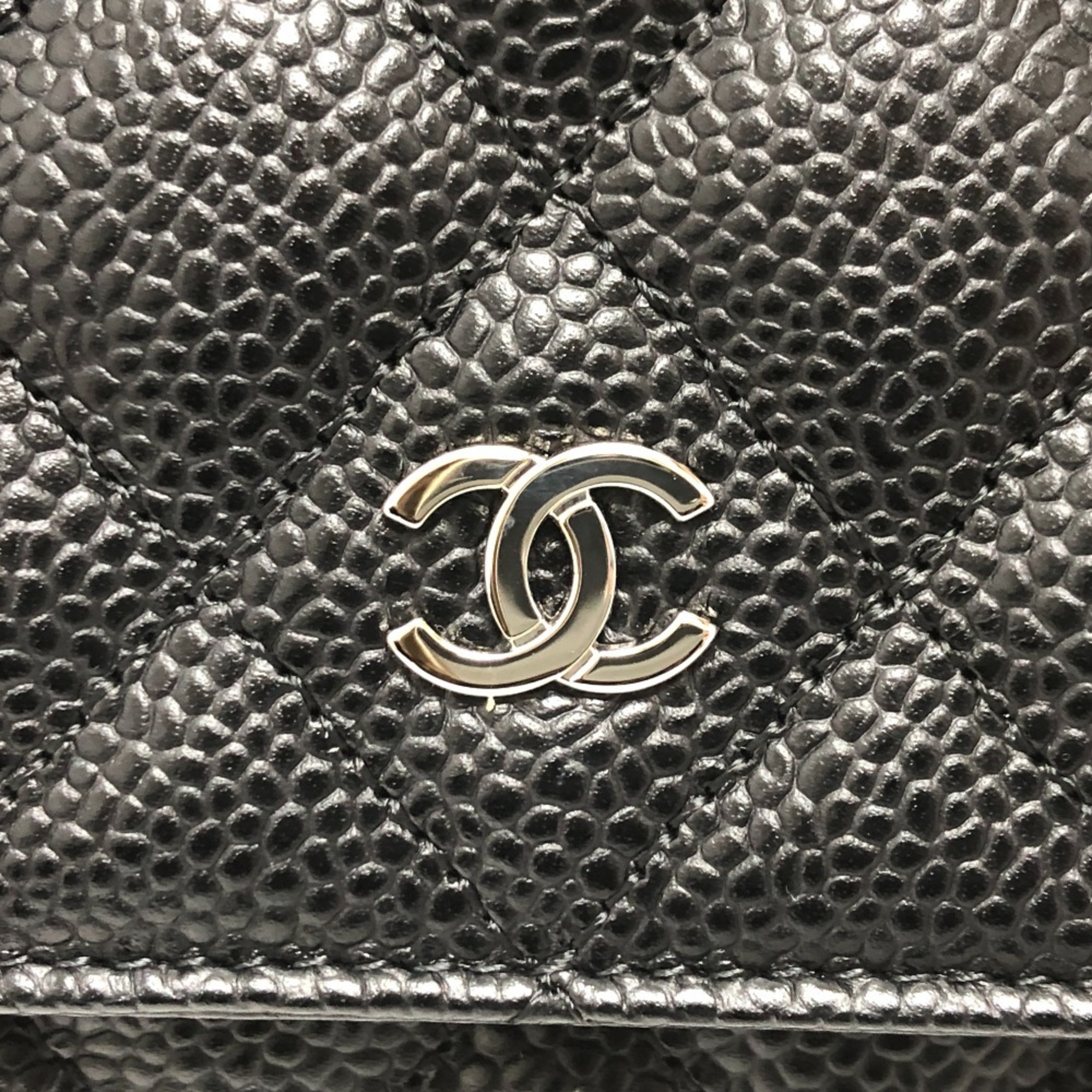 CHANEL AP0250 Matelasse Coco Mark Classic Chain Wallet Shoulder Bag Caviar Skin Women's Silver Hardware Black