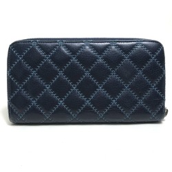 CHANEL A69211 CC Quilted Stitch Round Long Wallet Calfskin Women's Navy x Blue