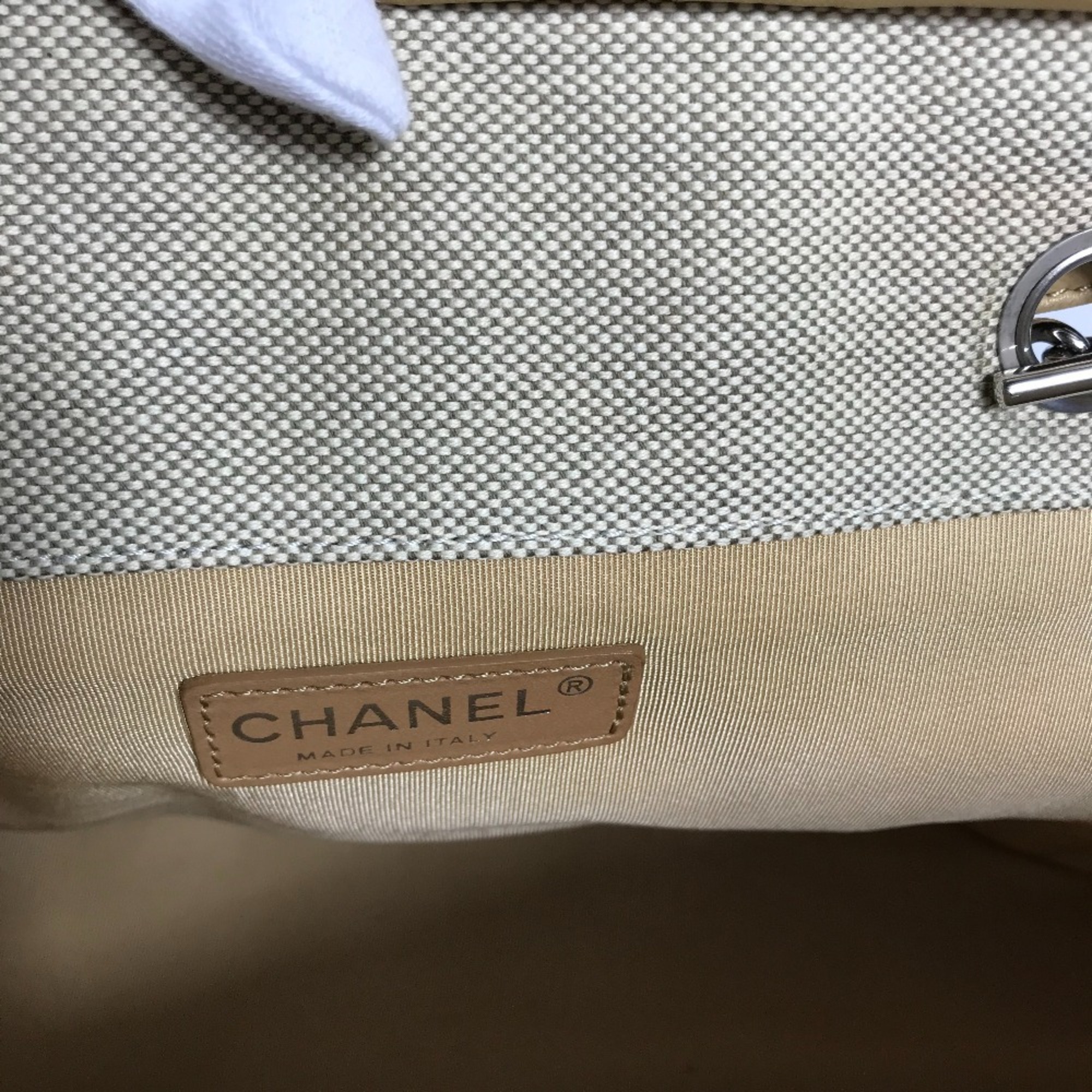 CHANEL Shoulder Bag Camellia No. 5 Chain Tote Canvas Leather Women's Grey