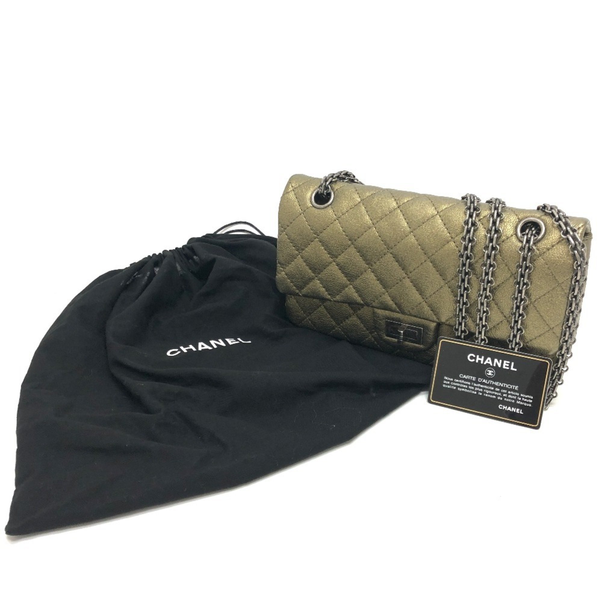 CHANEL Chanel 2.55 hardware Matelasse quilted bag W chain shoulder calfskin ladies bronze gold