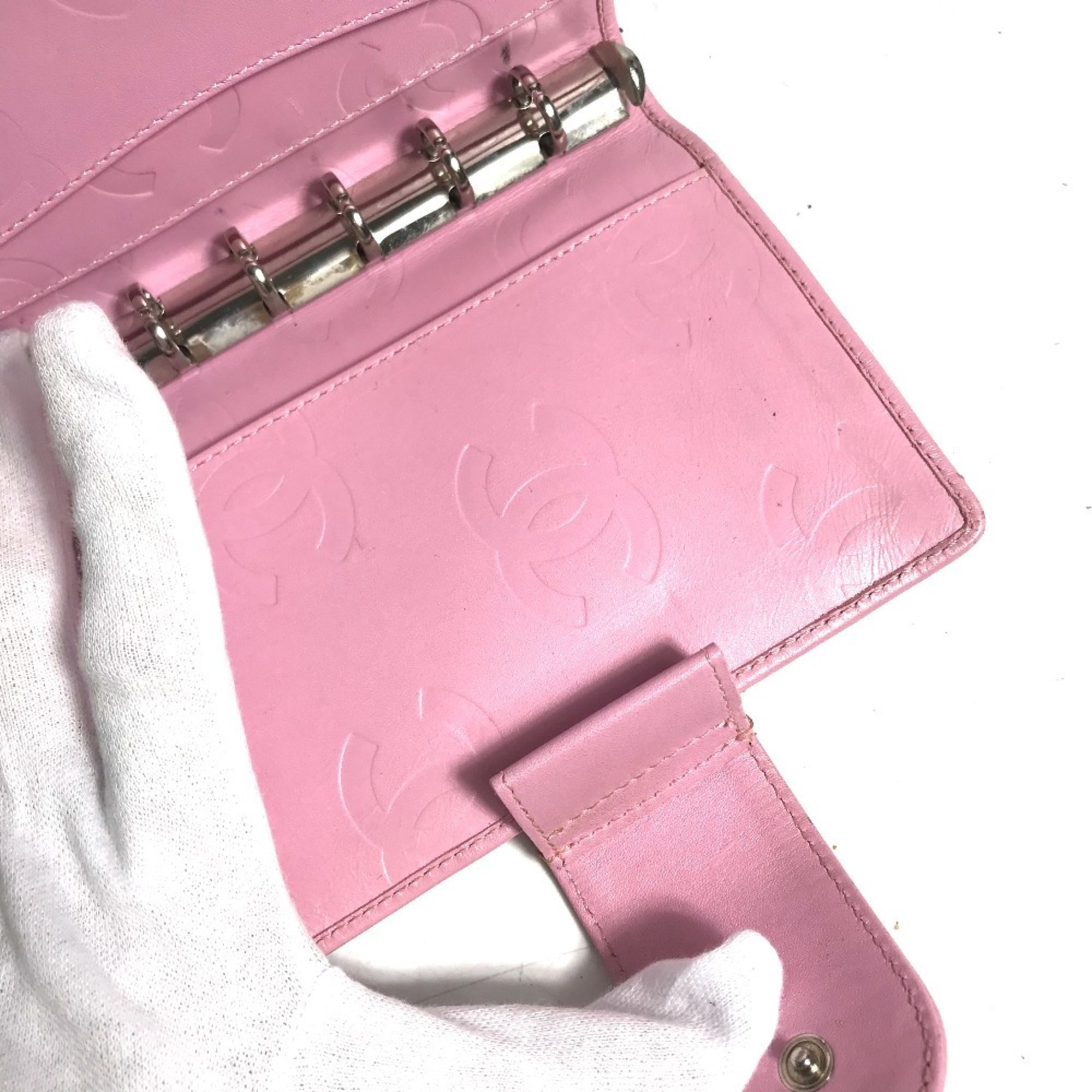 CHANEL A26727 Cambon Line Bicolor CC Coco Mark Quilted Notebook Cover Leather Women's Pink