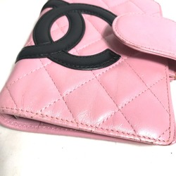 CHANEL A26727 Cambon Line Bicolor CC Coco Mark Quilted Notebook Cover Leather Women's Pink