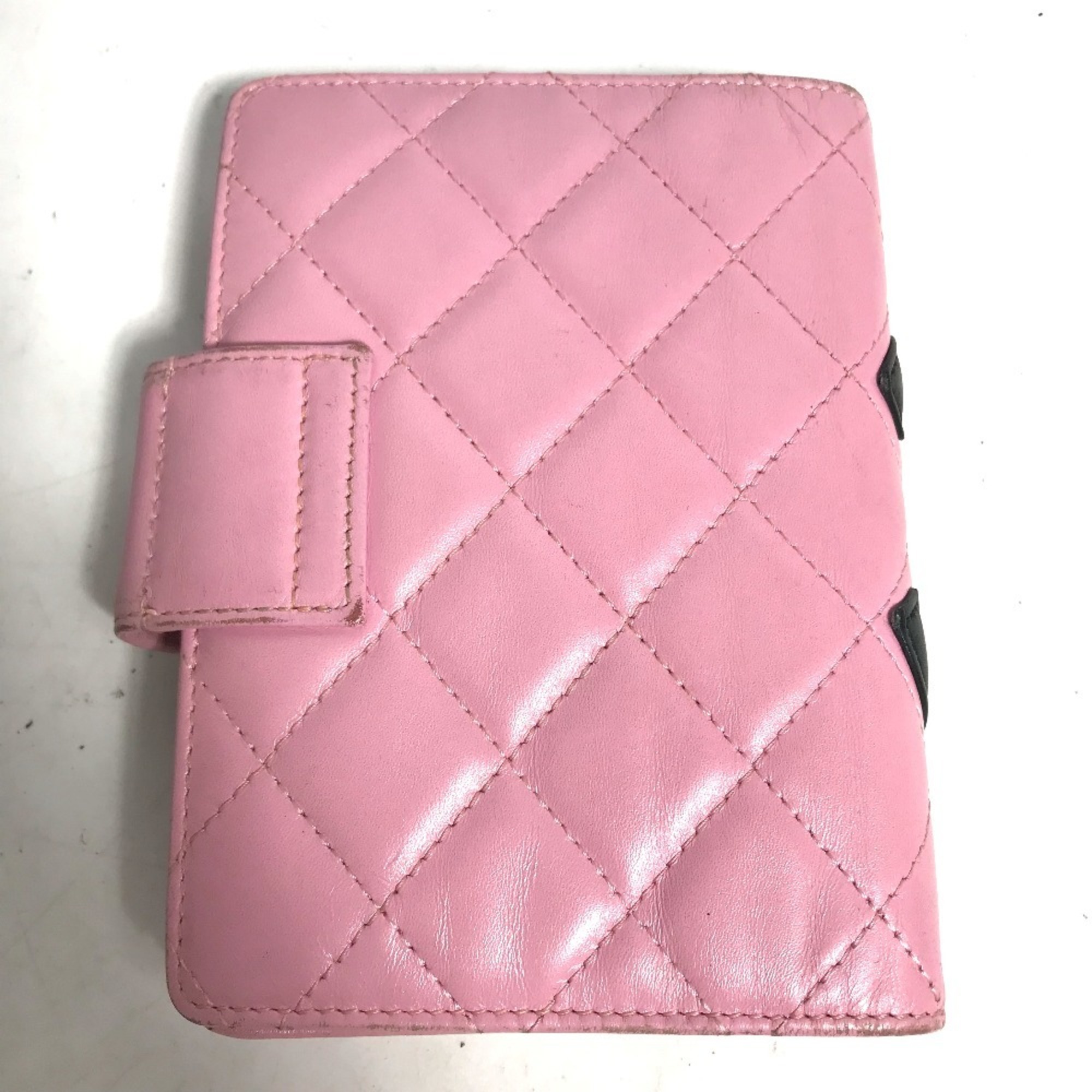 CHANEL A26727 Cambon Line Bicolor CC Coco Mark Quilted Notebook Cover Leather Women's Pink