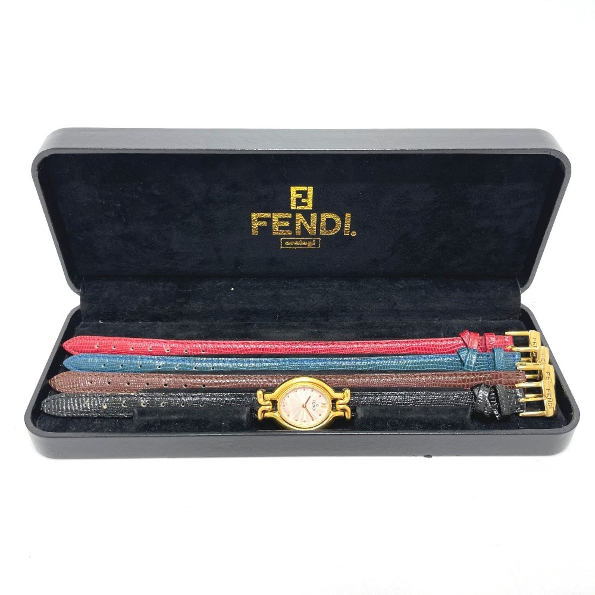 FENDI 640L Changeable Strap 4 Colors Quartz Watch SS Leather Ladies Multicolor x