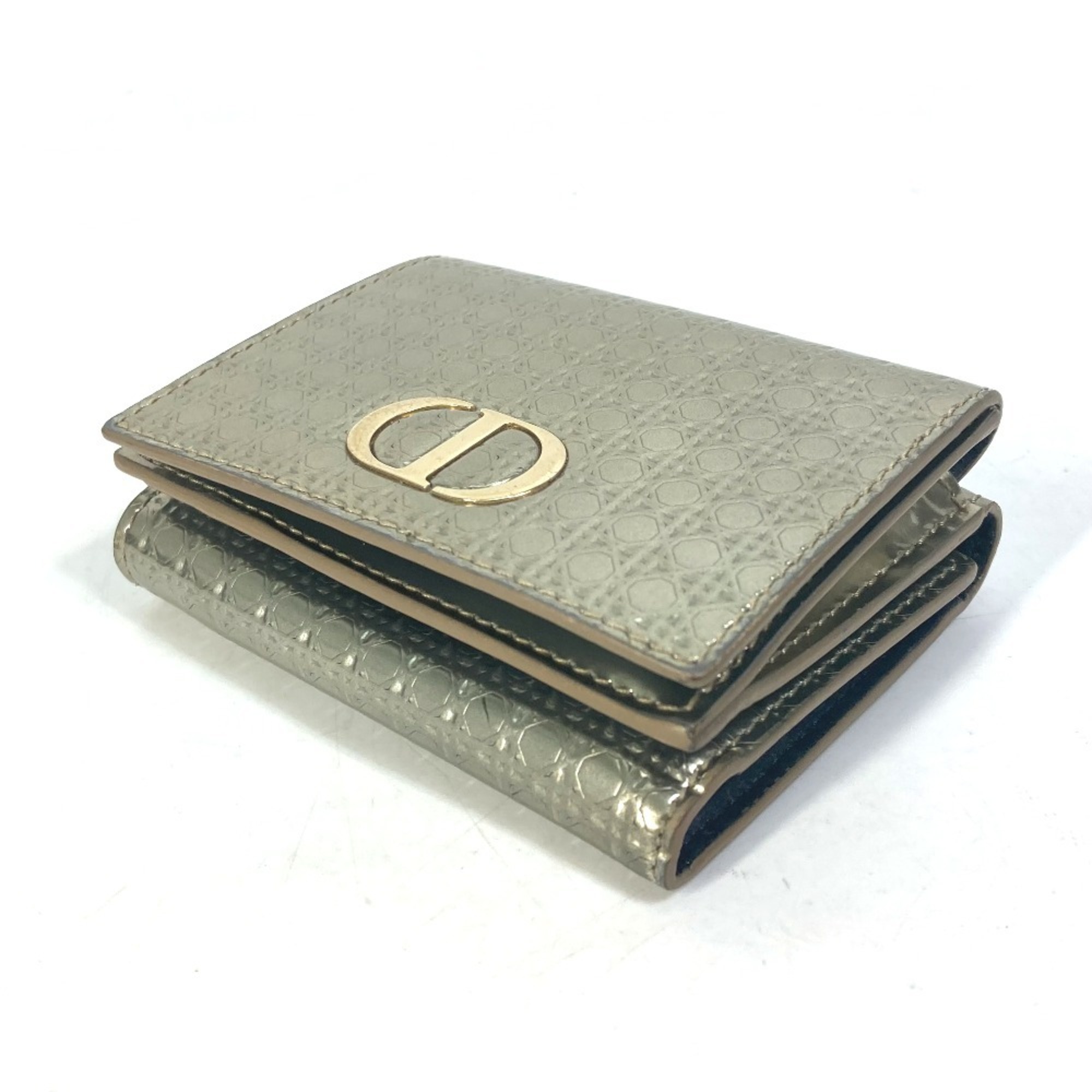 Christian Dior Dior CD Compact Wallet Tri-fold Leather Women's Gold