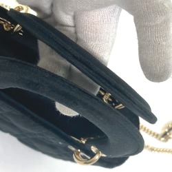 Christian Dior Dior Lady Chain Cannage Rhinestone Shoulder Bag Handbag Velour Leather Women's Black