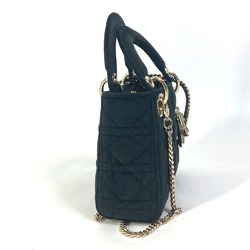 Christian Dior Dior Lady Chain Cannage Rhinestone Shoulder Bag Handbag Velour Leather Women's Black